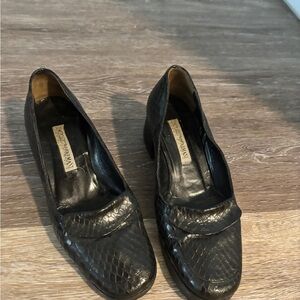 Emporio Armani Black Textured Leather Loafers - Women